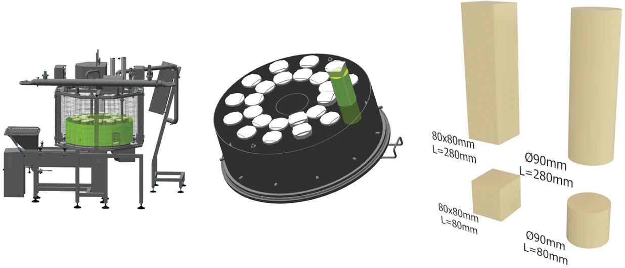Rotary Molder — diagram of formats and dimensions for interchangeable heads